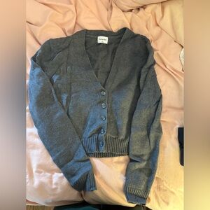 Aritzia Sunday Best Charcoal Gray Button-Front V-Neck Cardigan